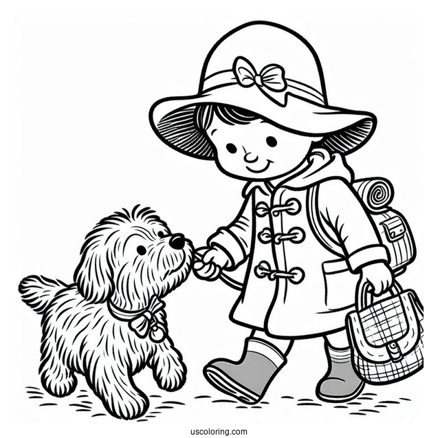 Paddington Coloring Page Playing With A Dog For Kids