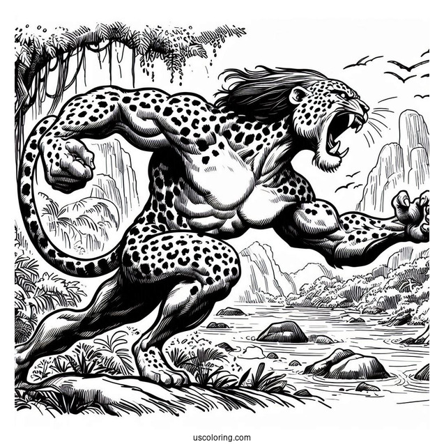 Tarzan Coloring Page Of Sabor The Leopard Roaring