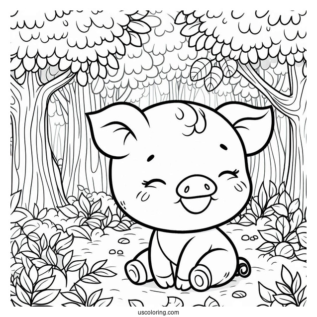 Smiling Piglet Coloring Page In A Forest