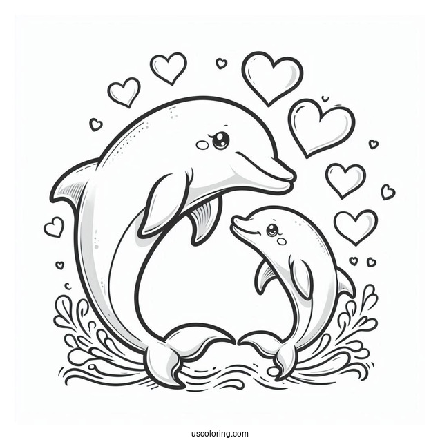 Mother And Baby Dolphin With Love Hearts