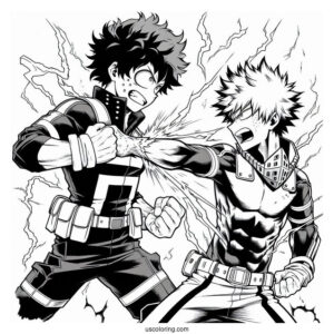 My Hero Academia Coloring Page Of Katsuki Bakugo And Izuku Midoriya Fighting