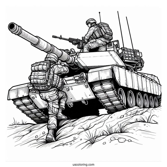Soldier Coloring Page Climbing Out Of Military Battle Tank