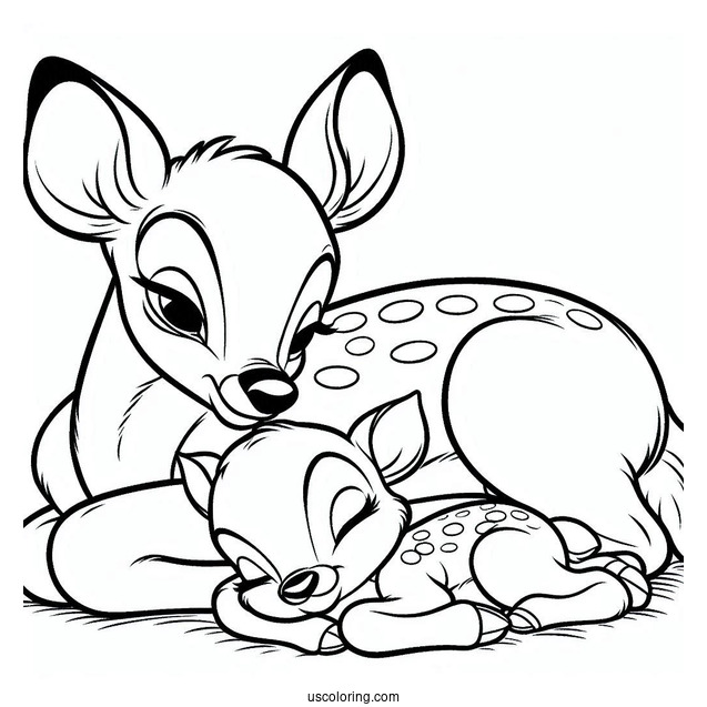 Bambi Sleeping Beside Mother Coloring In
