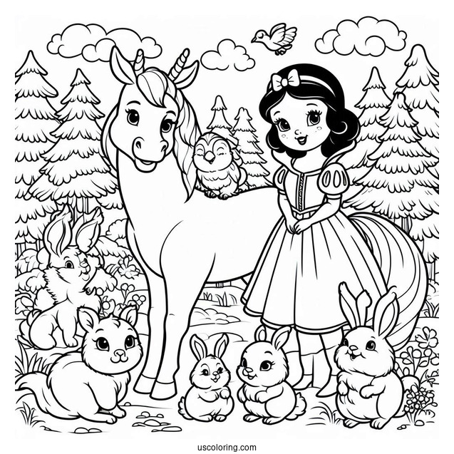 Snow White With Animals From The Forest To Color
