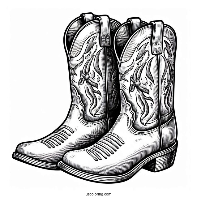 Realistic Pair Of Cowboy Boots Coloring Page