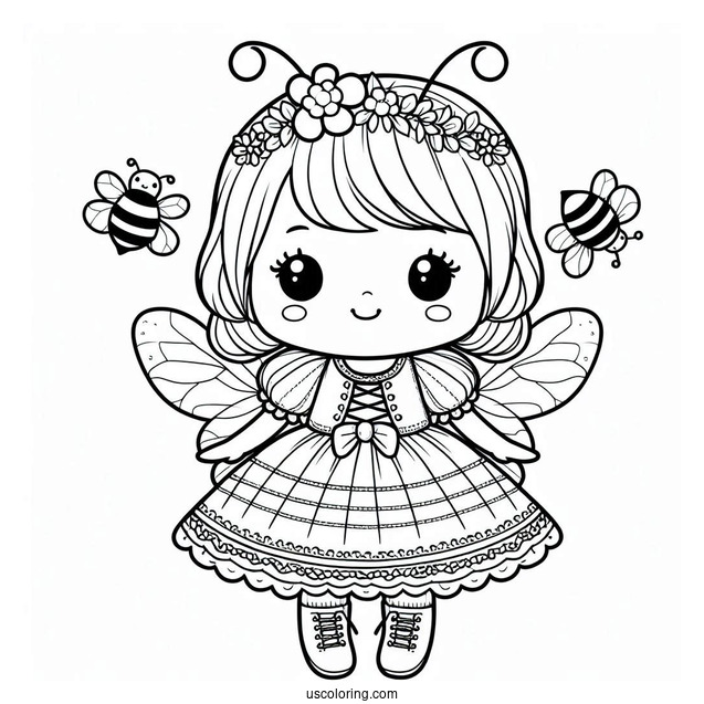 Little Girl Dressed As A Bee Coloring Page