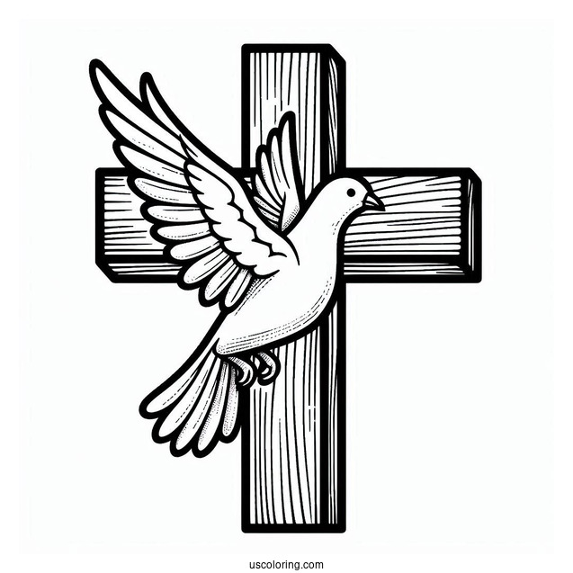 Wooden Cross With Peace Dove Coloring Sheet