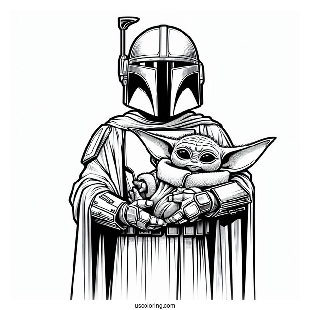 The Mandalorian Holding Baby Yoda To Color