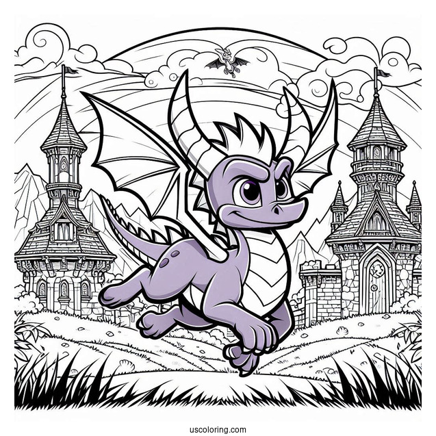 Mighty Sypro Coloring Page Flying In Front Of Castle