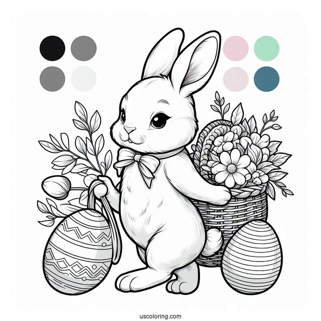 Realistic Bunny Carrying A Basket Of Easter Coloring Page Of Eggs
