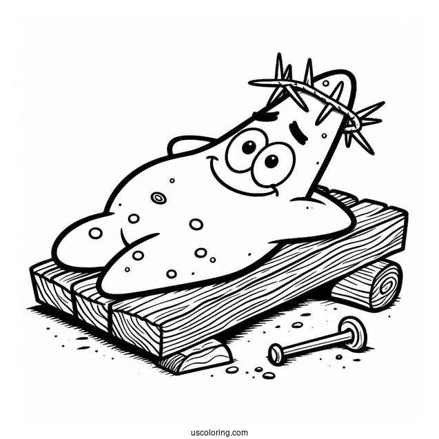 Patrick Star Coloring Page With Nail And Plank On His Head