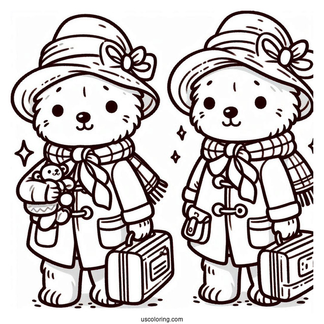 Kawaii Paddington Coloring Page Carrying A Bundle Of Things For Kids