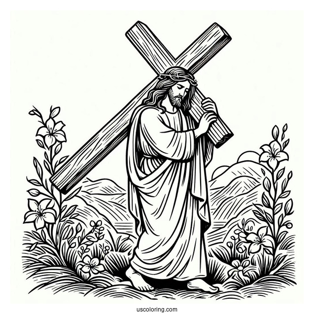 Christ Carrying The Cross Coloring Sheet