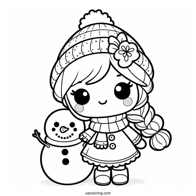 Snowman Girl Coloring Sheet For Kids
