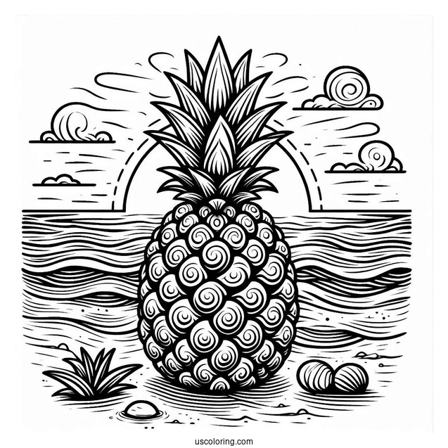 Pineapple With Ocean And Sand