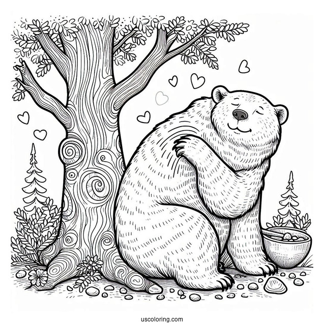 Adult Bear Coloring Page Rubbing Back On Tree