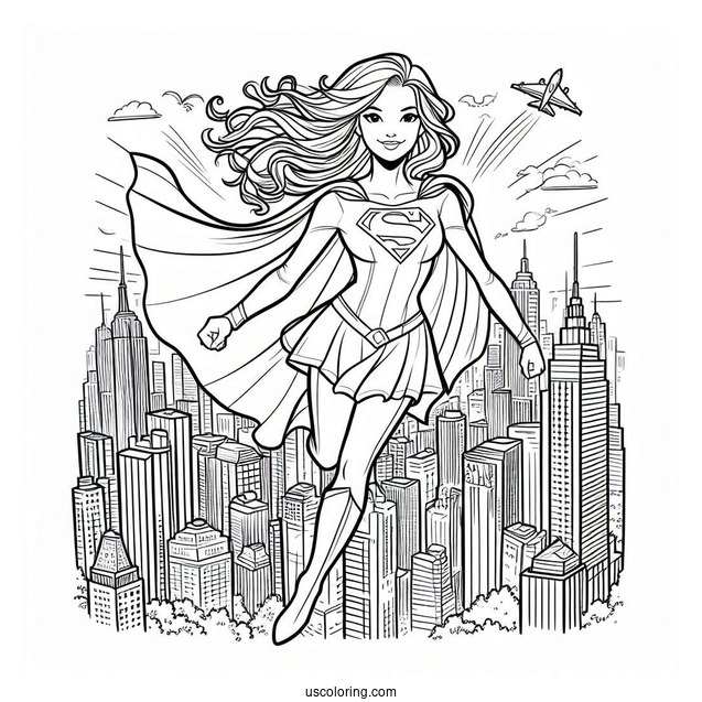 Supergirl Coloring Page In New York City For Kids