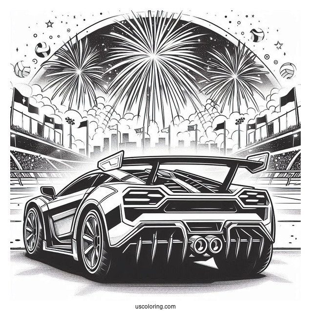Rear View Of Rocket League Coloring Page Breakout Type S With Fireworks In The Sky