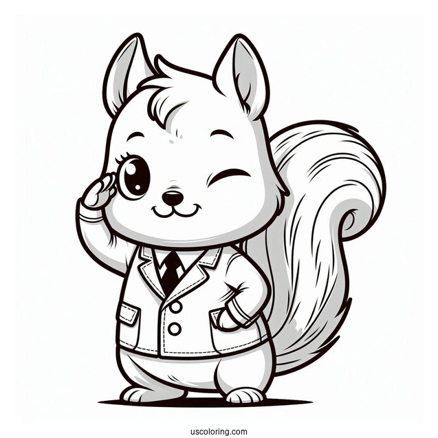 Squirrel Coloring Page In Jacket Winking And Saluting