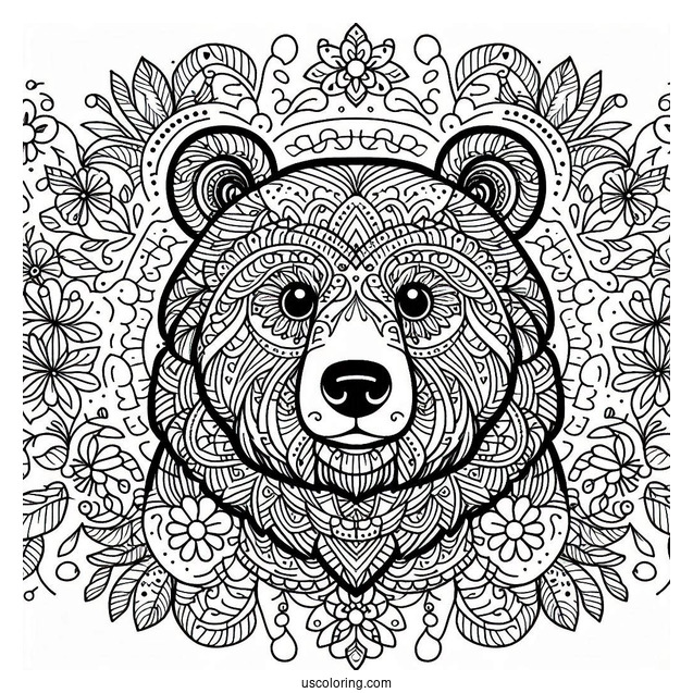 Detailed Bear Coloring Page Mandala