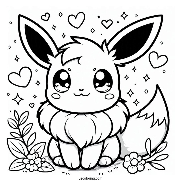 Kawaii Eevee Coloring Page For Kids