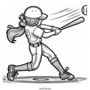 Coloring Page Of Baseball Player Hitting Home Run For Kids
