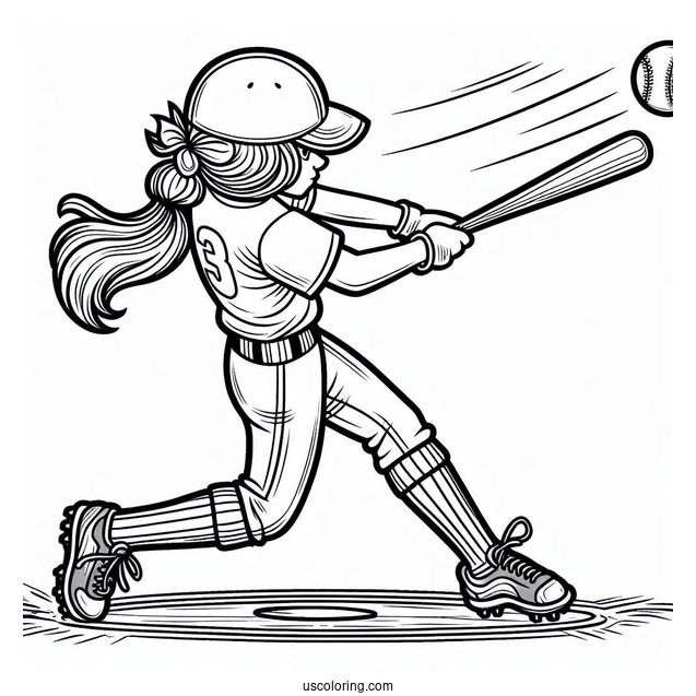 Coloring Page Of Baseball Player Hitting Home Run For Kids