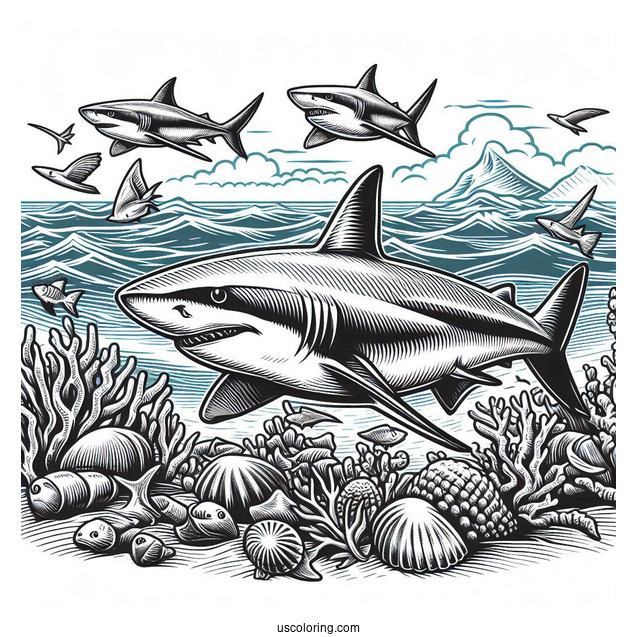 Blacktip Shark Coloring Page Family