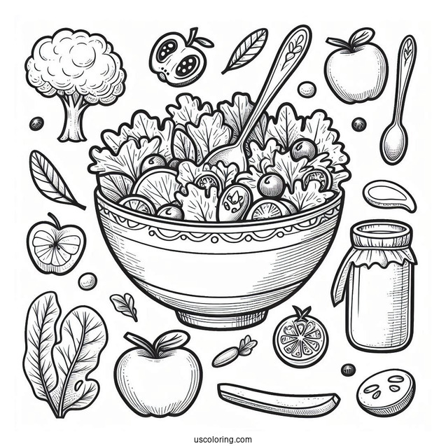 Bowl Of Salad Coloring Sheet