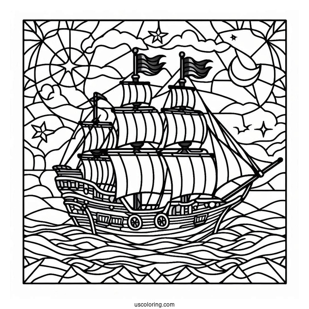 Pirate Ship Coloring Page Stained Glass