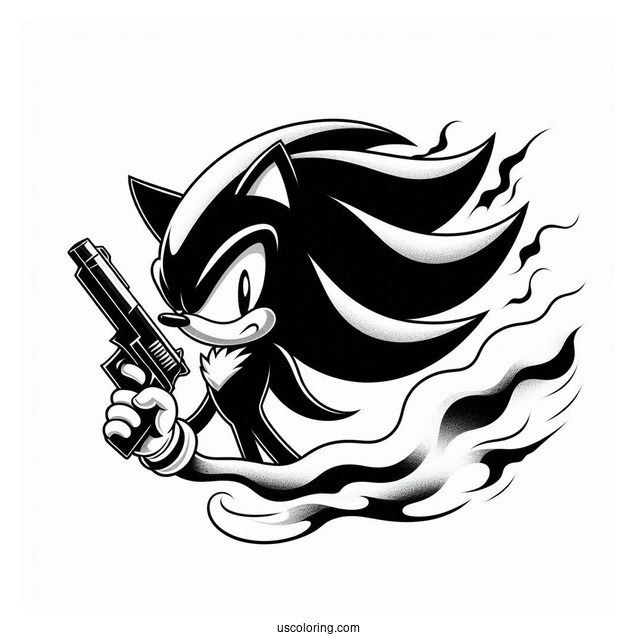 Detailed Shadow Coloring Page Shooting Gun