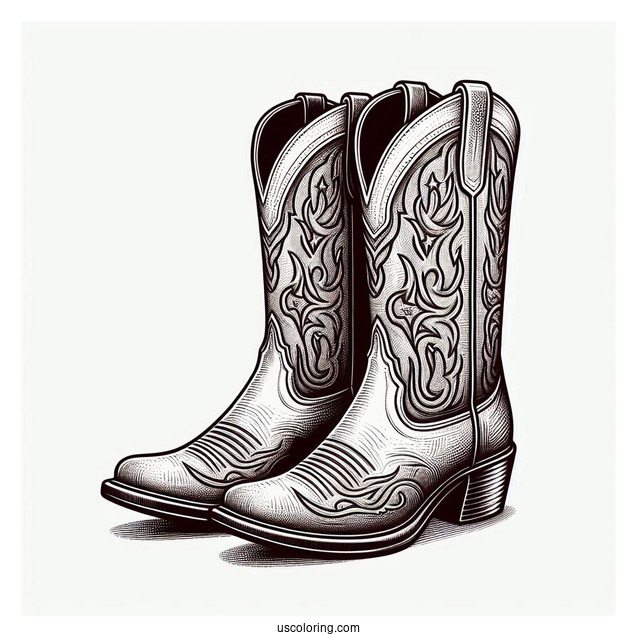 Realistic Pair Of Cowboy Boots Coloring Page