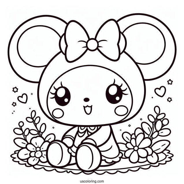 My Melody Coloring Page With Mouse Puppet