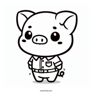 Simple Kawaii Pig Wearing A Shirt Coloring Sheet For Preschoolers