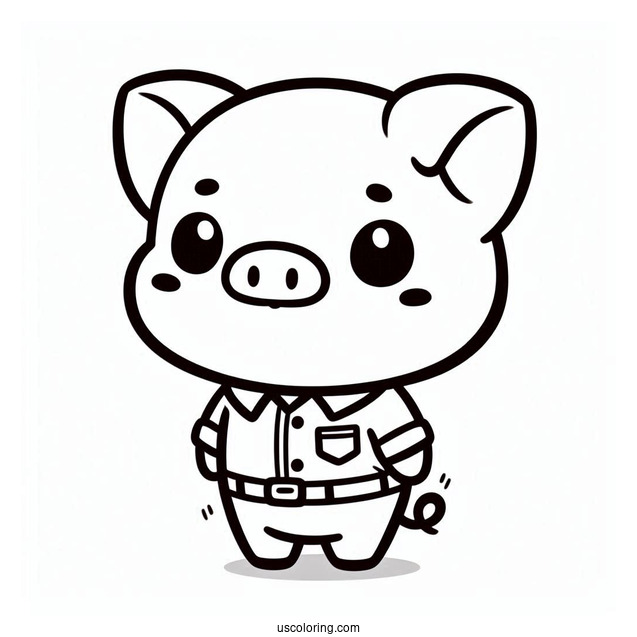 Simple Kawaii Pig Wearing A Shirt Coloring Sheet For Preschoolers