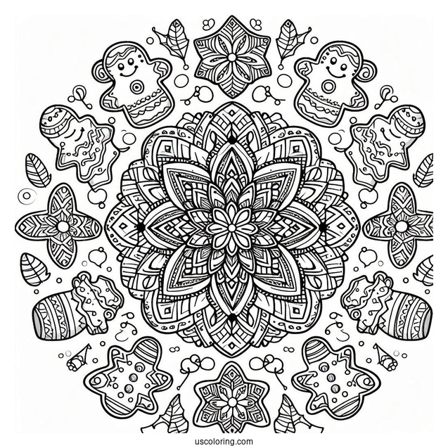 Full Page Gingerbread Christmas Mandala Coloring Page