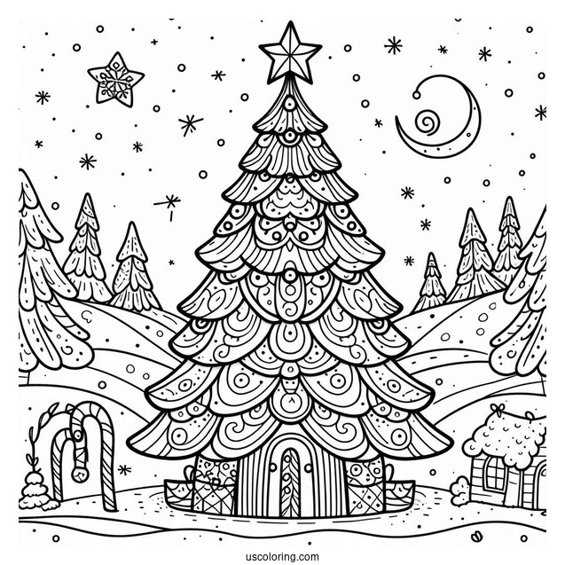 North Pole Christmas Tree Coloring Page