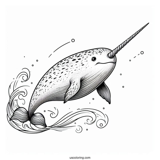 Realistic Narwhal Coloring Page With Long Tusk To Color