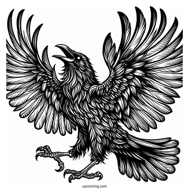 Scary Raven Coloring Page Spreading Its Wings