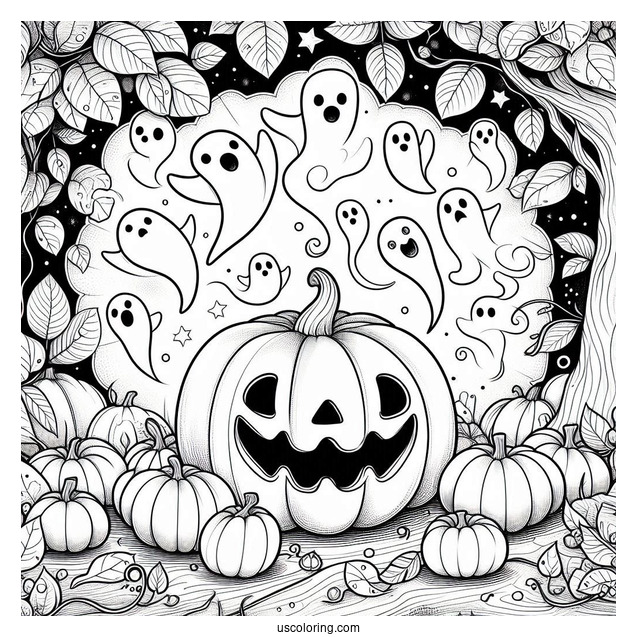 Pumpkin Coloring Page Of Ghosts Floating Out Of A Jack O Lantern