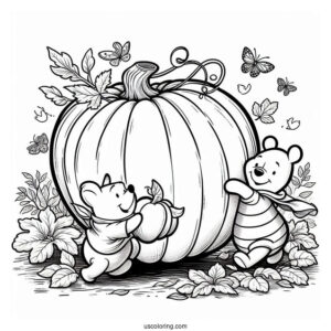 Winnie The Pooh And Piglet Carrying A Giant Pumpkin Coloring Page