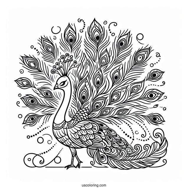 Side Profile Of Peacock Coloring Page With Fanned Feathers