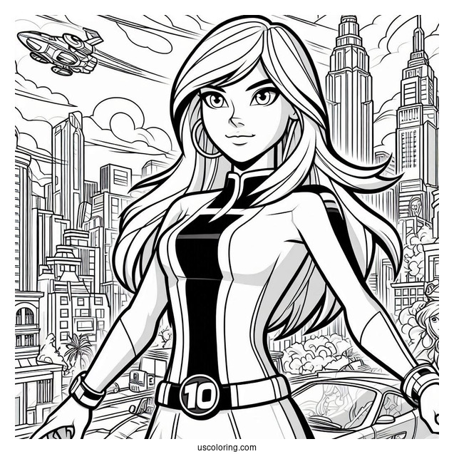Ben 10 Coloring Page Of Adult Gwen Tennyson In The City