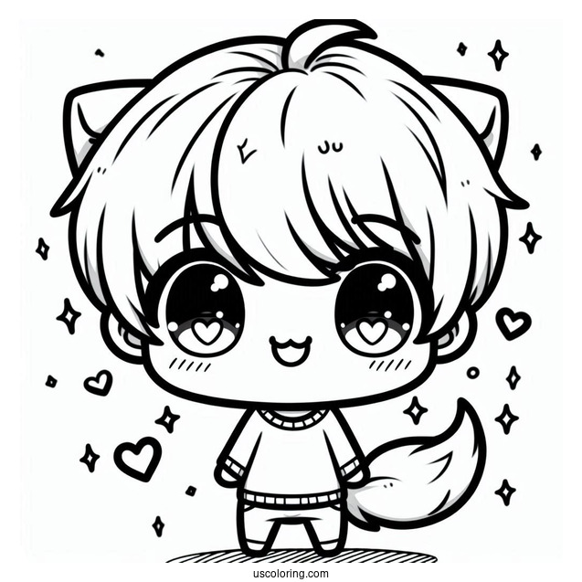 Cute Chibi Boy With Love Heart Tail Coloring Page