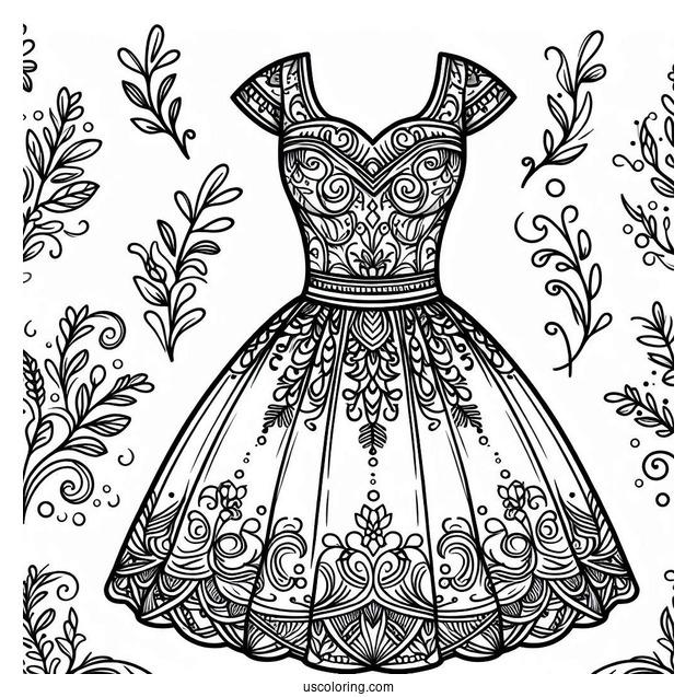 Easy Neoclassical Dress Coloring Page Design Coloring Page For Kids