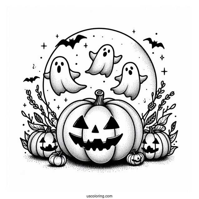 Pumpkin Coloring Page Of Ghosts Floating Out Of A Jack O Lantern