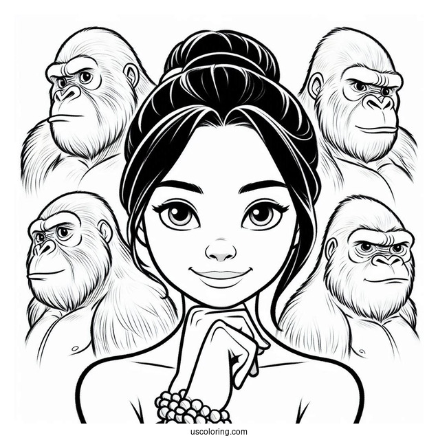 Young Tarzan Coloring Page Surrounded By Gorilla Family