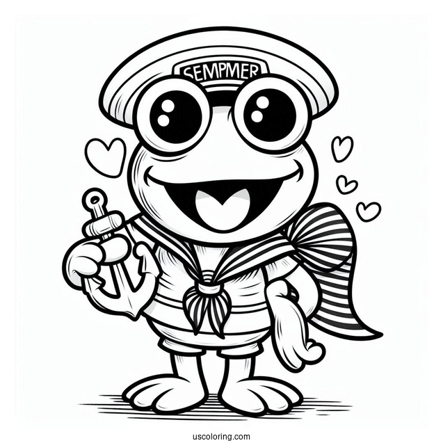 Muppets Coloring Page Of Cute Kermit The Frog In Sailor Uniform