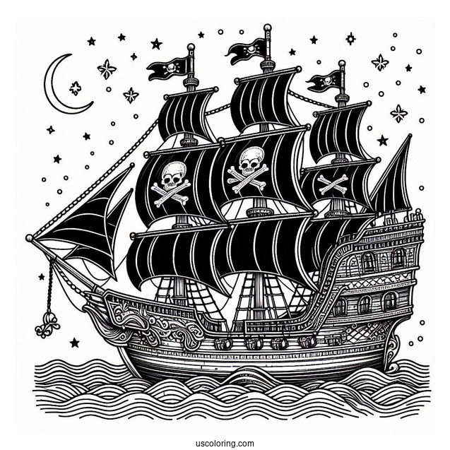 Black Pearl Pirate Ship Coloring Page