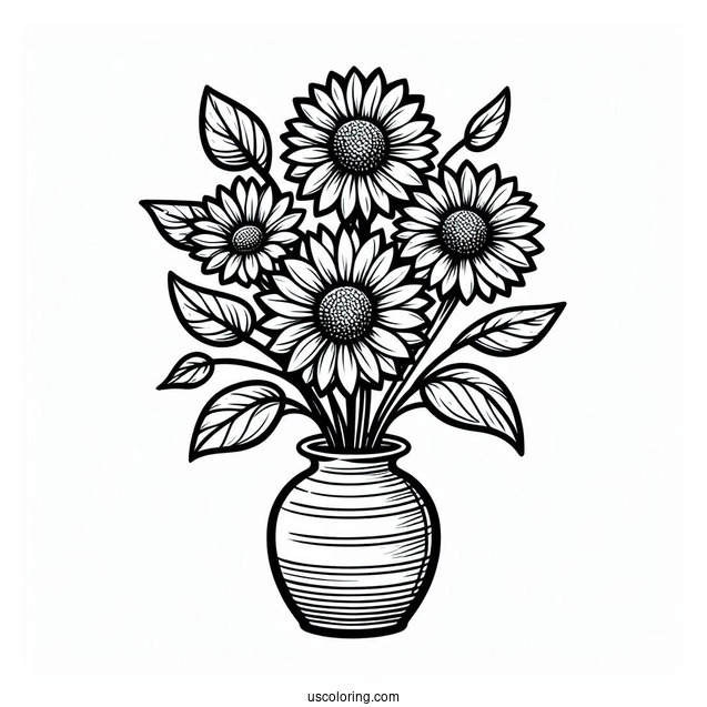 Vase Of Sunflowers For Coloring In